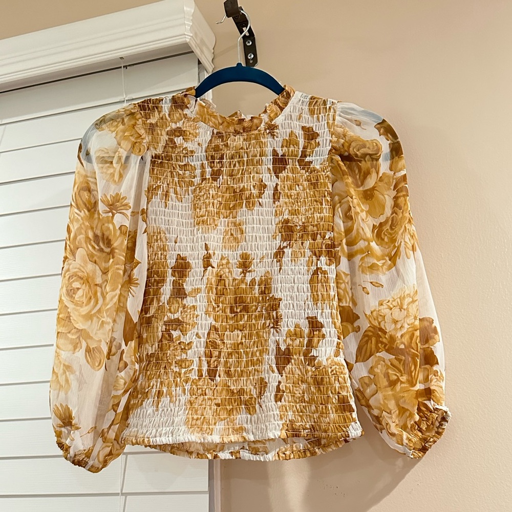 Express yellow floral blouse top xs